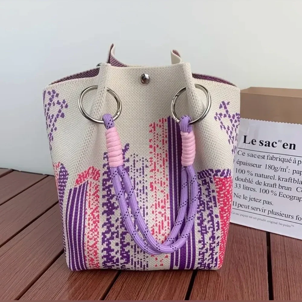 NWOT Stylish Purple and Pink Embroidered Knit Women's Bag